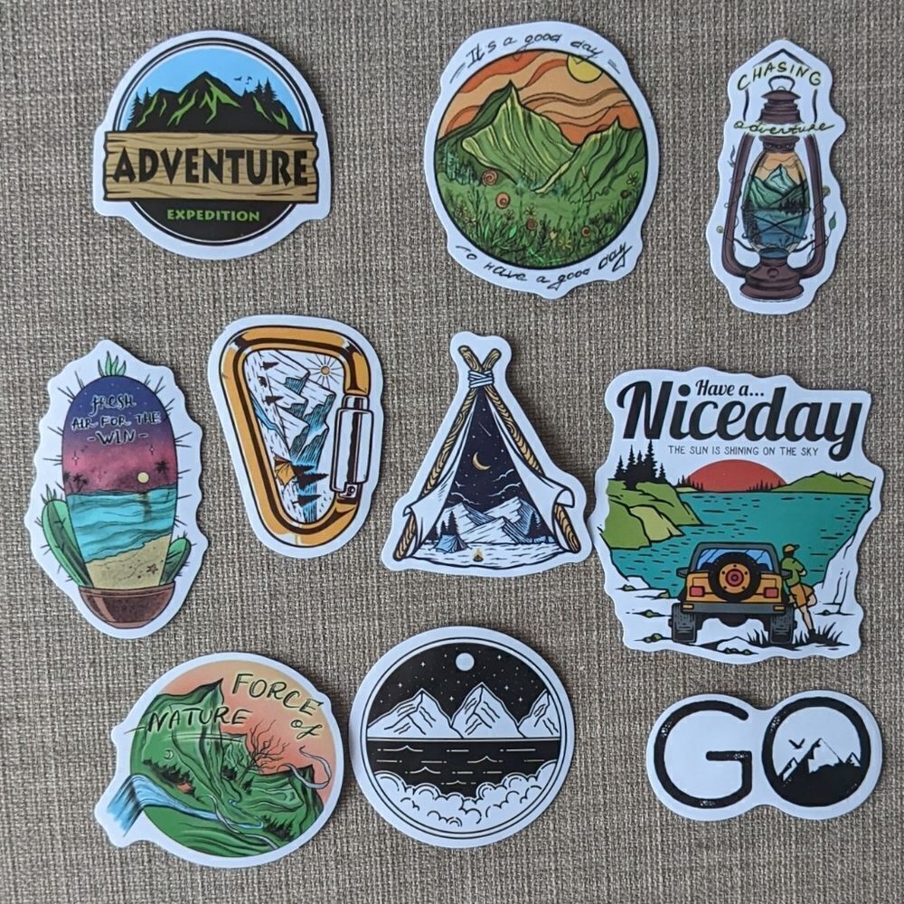 Hiking stickers decal Hiking trail adventure inspired outdoor stickers set of 10